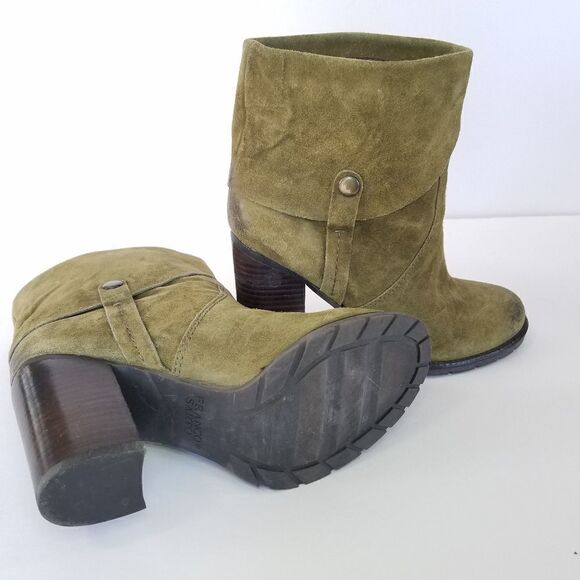 Franco Sarto A-Occela Women's Ankle Block Heel Pull on Olivr Green Suede Booties - Picture 4 of 9